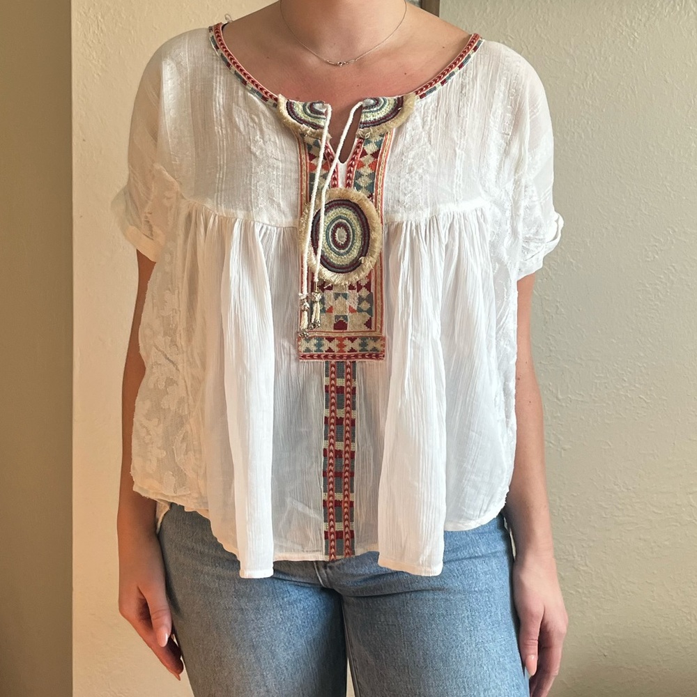 White embroidered Free People Blouse